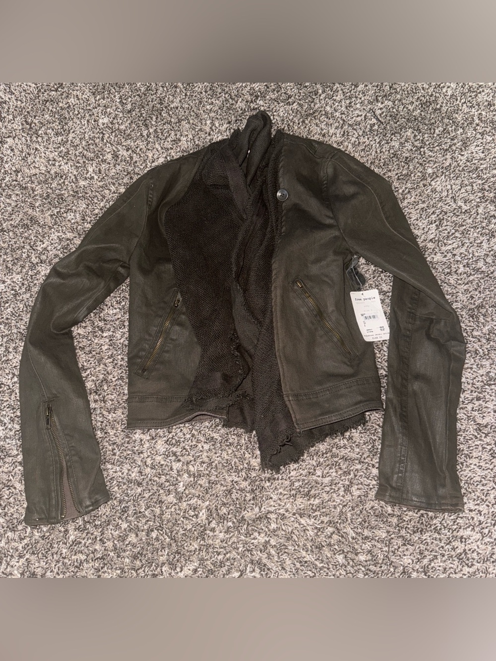 Free People Army Green Jacket with Knit Trim